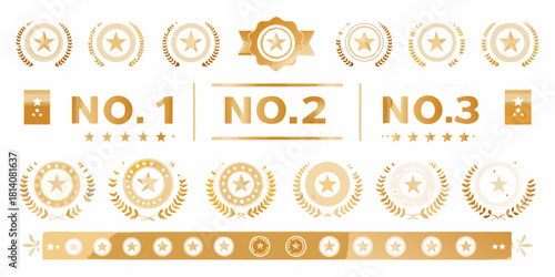 Golden star awards and ranking badges collection