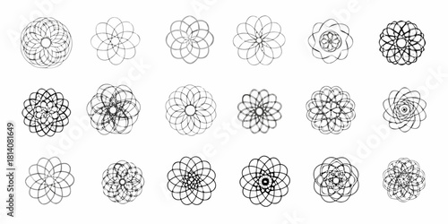 Collection of black and white geometric floral ornaments