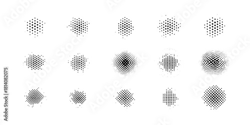Collection of abstract halftone dot and line pattern elements
