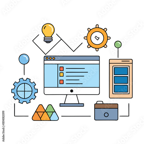 A sleek device setup showcasing website development—code lines glowing on the screen, tools, icons, and UI elements arranged neatly to reflect modern digital creation.