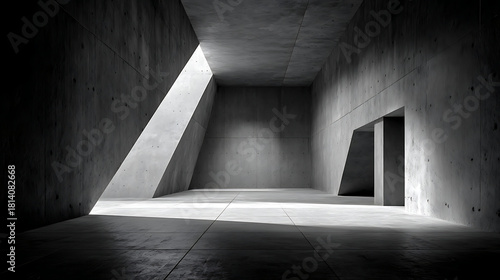 Stark concrete interior with dramatic light shafts architecture minimalist