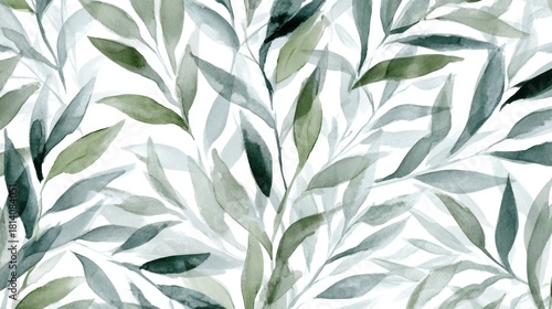 A serene pattern of green leaves in varying shades, creating a calming, botanical aesthetic that's perfect for design and decor.