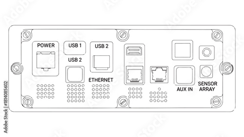 Electronic Device Connector Panel with USB, Ethernet, and Sensor Array
