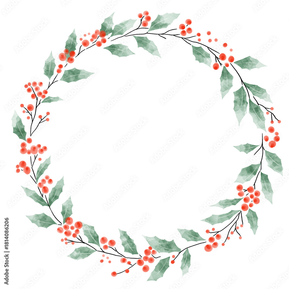 Fototapeta premium クリスマスのおしゃれなリース 手描き