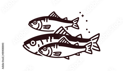 Sardines icon in glyph style, representing seafood and fish, pilchard vector illustration, vector art, editable stroke solid symbol