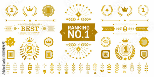 Golden awards and ranking badges collection