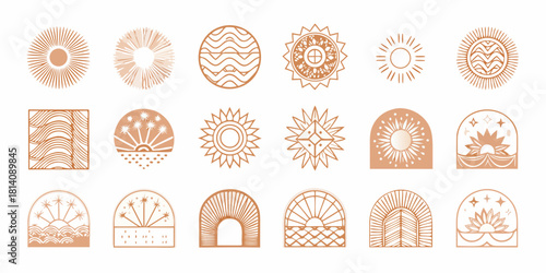 Bohemian sun and archway icon set