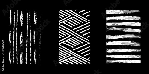 Abstract black and white textured stripes and geometric pattern