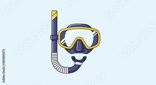 A vibrant illustration of a blue and yellow snorkeling mask with a snorkel, ready for underwater exploration and summer adventures.