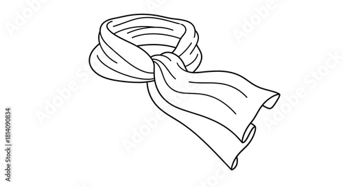 A simple line art drawing depicting a classic scarf tied around a neck, with its ends draped gracefully downwards.