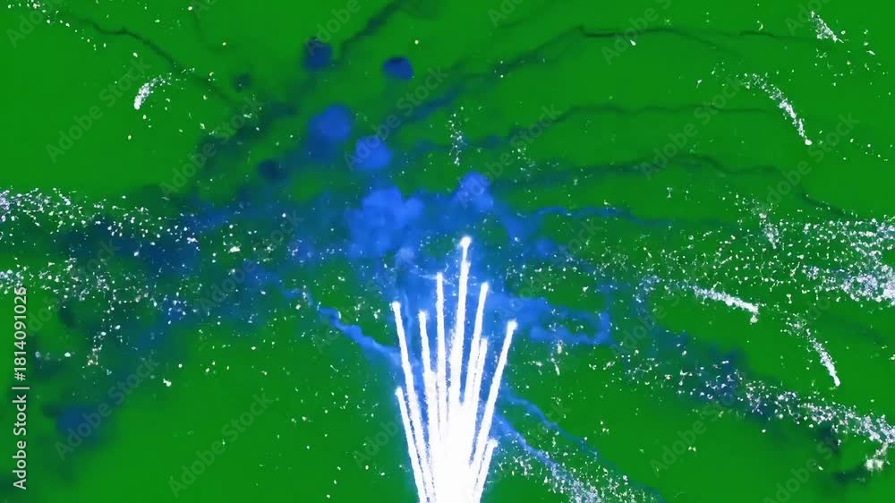 Dynamic Fireworks Dynamic fireworks display erupts against vibrant green screen backdrop ...