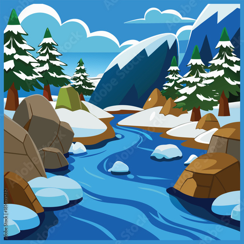 Landscape river winter seasonal view water snow forest