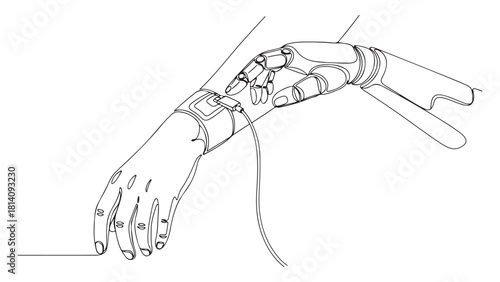 Continuous Line Drawing of Robotic and Human Arms Interacting, Technology Concept