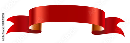 Glossy red ribbon banner with a golden underside, elegantly curved with forked swallowtail ends.