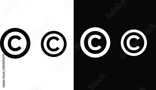 Copyright symbol icons comparison, outline and solid circular copyright mark signs vector illustration, intellectual property protection design for publishing, legal documentation graphics