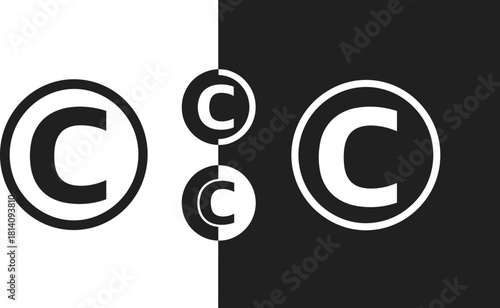 Copyright symbol vector illustration with black and white contrast design, intellectual property protection icon, legal rights emblem, creative minimal modern branding sign for digital content