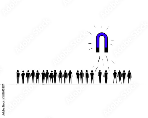 Magnet Leadership Concept Illustrating Workforce Attraction and Talent Acquisition Dynamics with Human Figure Icons Representing Recruitment Strategy and Organizational Pull