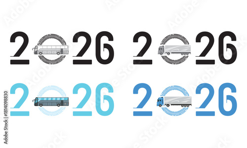 2026 year with bus and truck transportation icons number