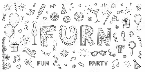 Fun party elements doodle art celebration collection