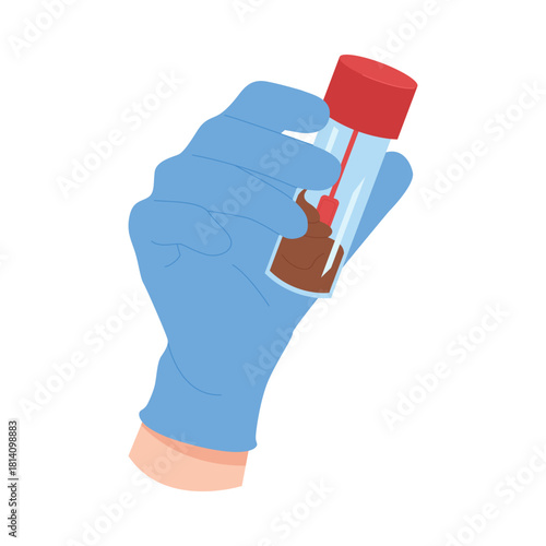 Medical gloved hand holding isolated feces test tube for laboratory stool analysis vector illustration