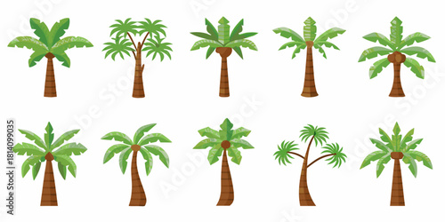 Collection of diverse cartoon palm trees