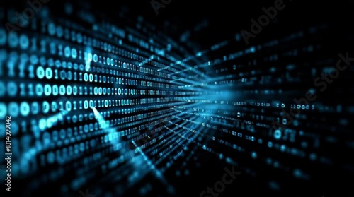 Dynamic digital stream of data flowing through cyberspace, perfect for tech presentations and futuristic concepts of innovation and security