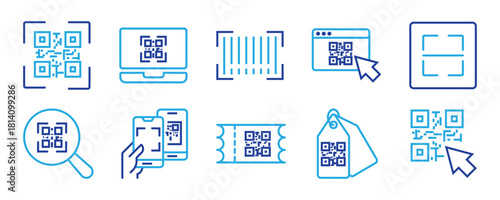 Qr code outline icon set. Editable stroke. Vector illustration