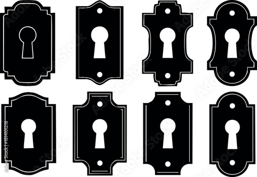 Vintage keyhole silhouettes collection old style door hardware vector illustration set classic lock design elements