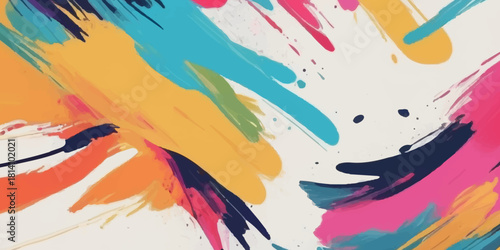 Abstract colorful watercolor painting with artistic ink splash texture, brush strokes, and grungy water drops on paper