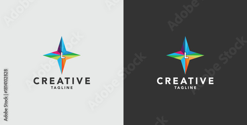 Digital colorful abstract icons, elements and symbols with initial L logo, template