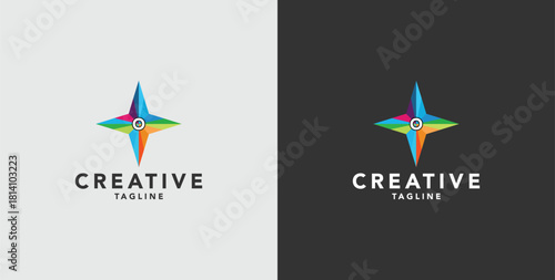 Digital colorful abstract icons, elements and symbols with initial O logo, template