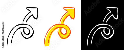 手描きの矢印。グランジ、落書き、筆風の矢印。ベクターアイコン。色んな種類のカーソル。