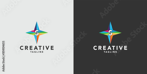 Digital colorful abstract icons, elements and symbols with initial S logo, template