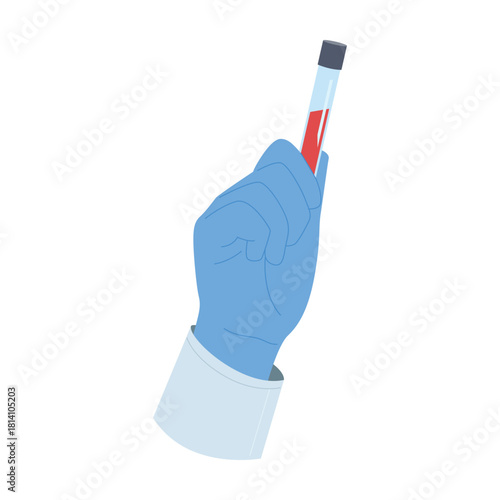 Medical gloved hand holding blood sample tube isolated on white background vector illustration