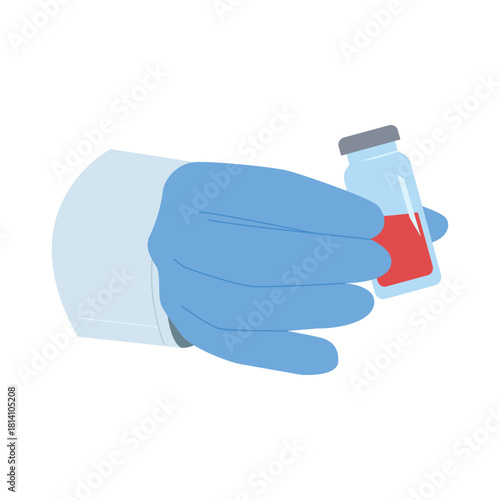 Medical gloved hand holding a blood sample tube on white isolated background vector illustration