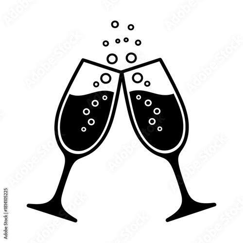 Iconic illustration of two sparkling wine glasses clinking, representing a successful toast to growth, achievement, and joyous celebration