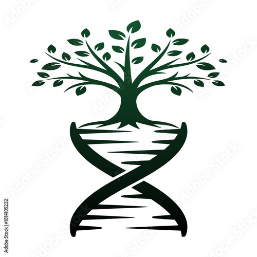 Genetic Heritage Green Tree Flourishing from a DNA Helix, Symbolizing Growth and Ancestry