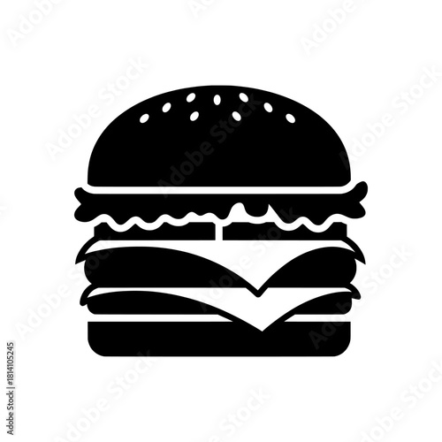 Simple black and white vector icon of a double cheeseburger. A graphic symbol for fast food, restaurant logos, or menu design