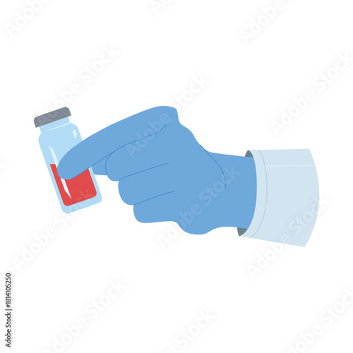 Medical gloved hand holding blood sample tube isolated on white background vector illustration
