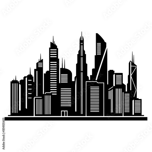 Elegant vector silhouette of a modern city skyline, a graphic icon representing urban development and architectural prestige