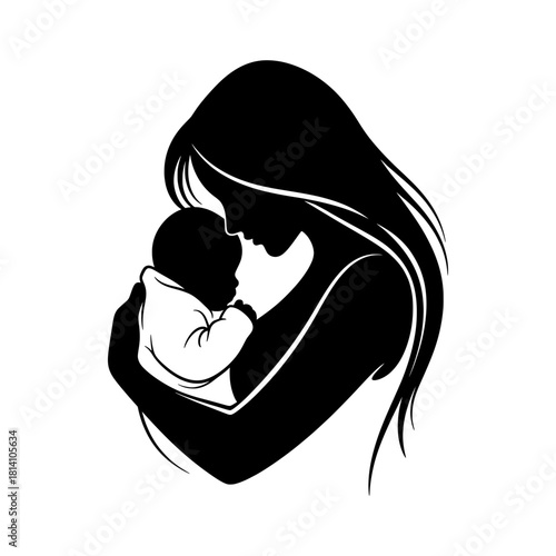 A tender vector silhouette of a mother cradling her newborn child, a powerful emblem of unconditional love and the first chapter in life's book