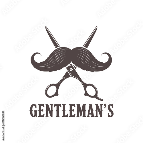 Elegant Gentleman's Barber Shop Logo Design Featuring Scissors and Mustache, a Stylish Icon