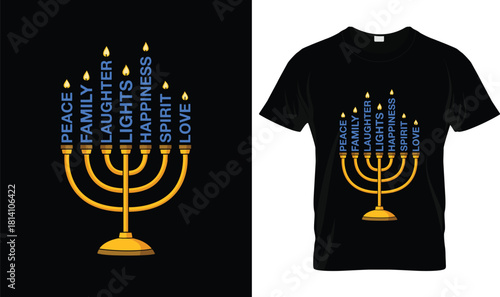 Peace Family Laughter Menorah Hanukkah T-Shirt – Inspirational Jewish Holiday Tee