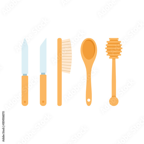 Essential honey production tools and equipment set isolated on white background vector illustration
