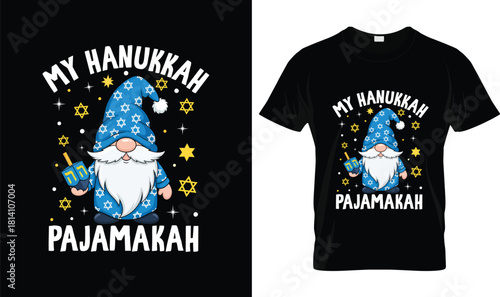 My Hanukkah Pajamakah Gnome T-Shirt – Cute Funny Jewish Holiday Dreidel Tee