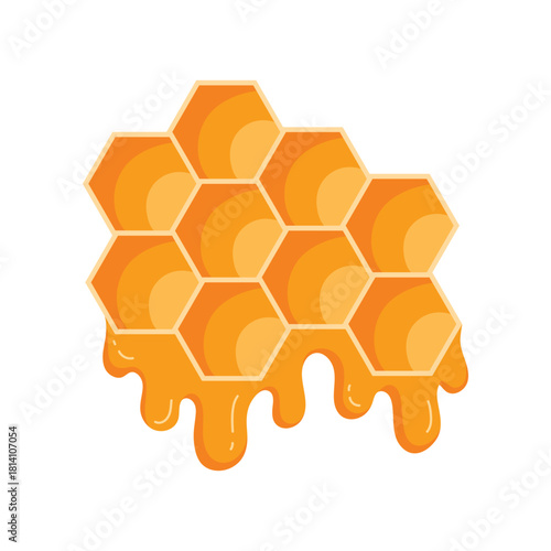 Bright isolated honeycomb dripping golden honey, perfect for beekeeping, food, or nature concepts vector illustration