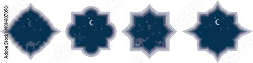 Shape Islamic door and window silhouette Arabic arch. Frames in Arabic Muslim design for Ramadan Kareem. 
