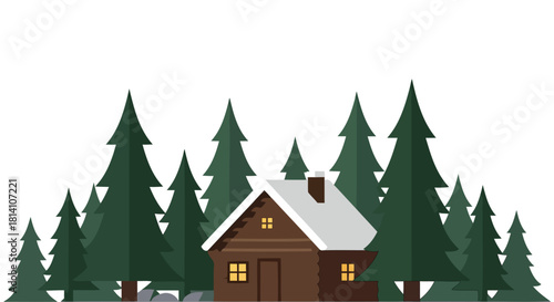 Cozy cabin nestled within the forest