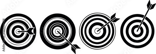 Target dart board with arrow hitting bullseye set vector illustration perfect aim accuracy concept