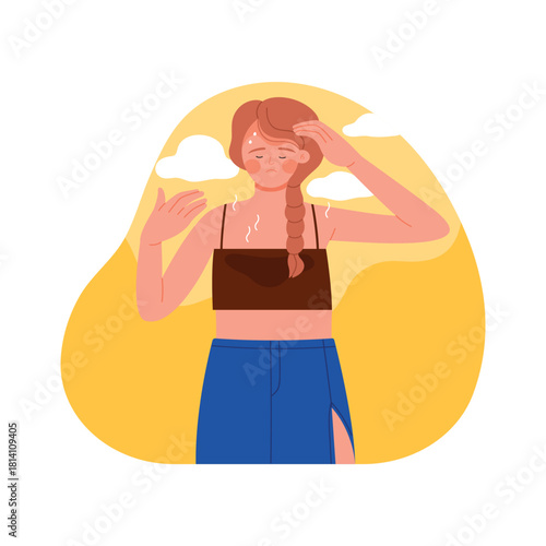 A young woman stands relaxed and at ease, soaking in the warm sunshine, dressed in stylish casual summer attire